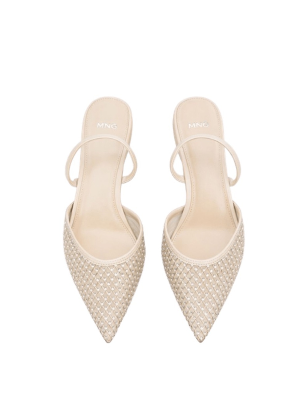 Mango Beige Pointed Toe Slingback - sheer with jeweled details